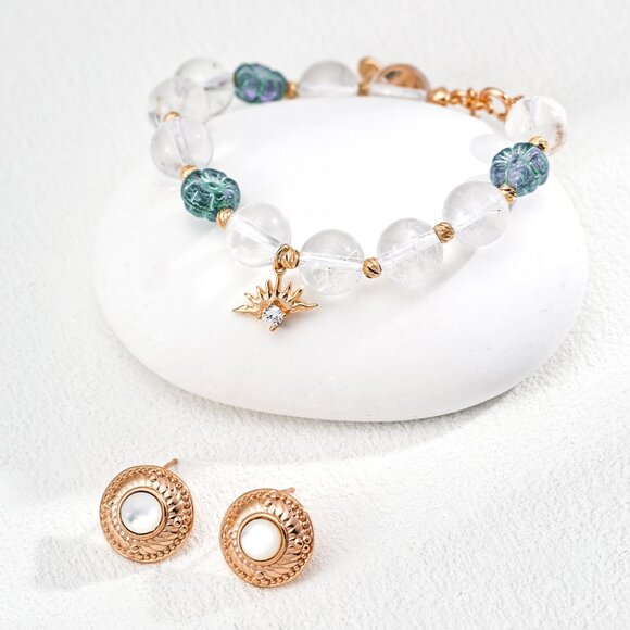 ☀️ Artisan Original Design Clear Quartz & Art Glass Sunburst Bracelet | S925 - Picture 4 of 7